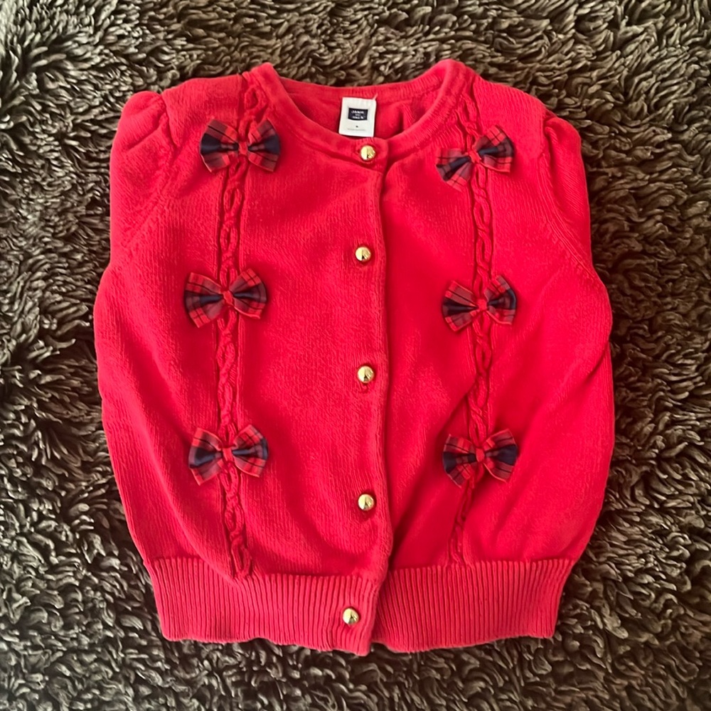 Janie n Jack Christmas Cardigan with Plaid Ribbon Detail